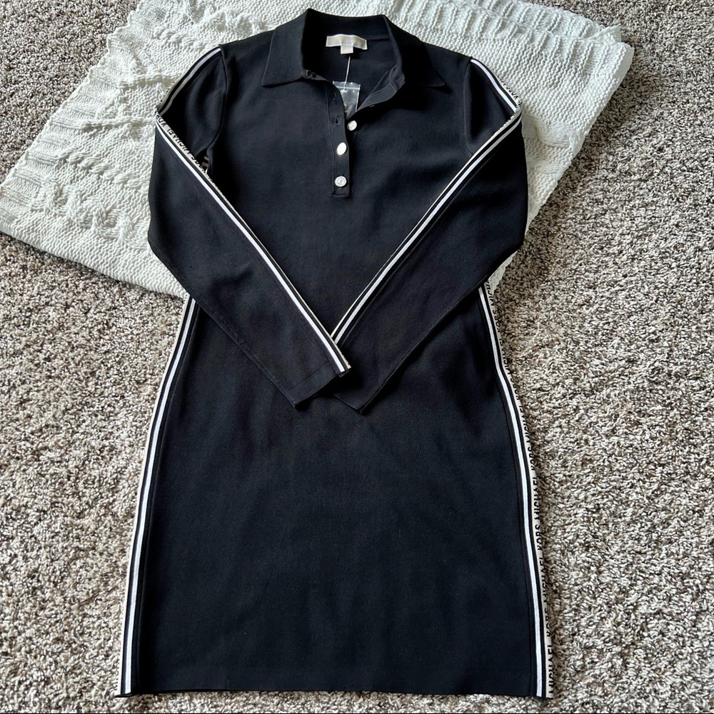 Logo Tape Stretch Viscose Polo Dress Size L